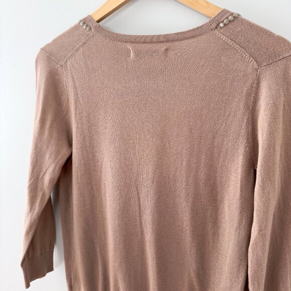 Old Navy Brown Lightweight Deep V-Neck Beaded Long Sleeve‎ Sweater - Picture 5 of 7